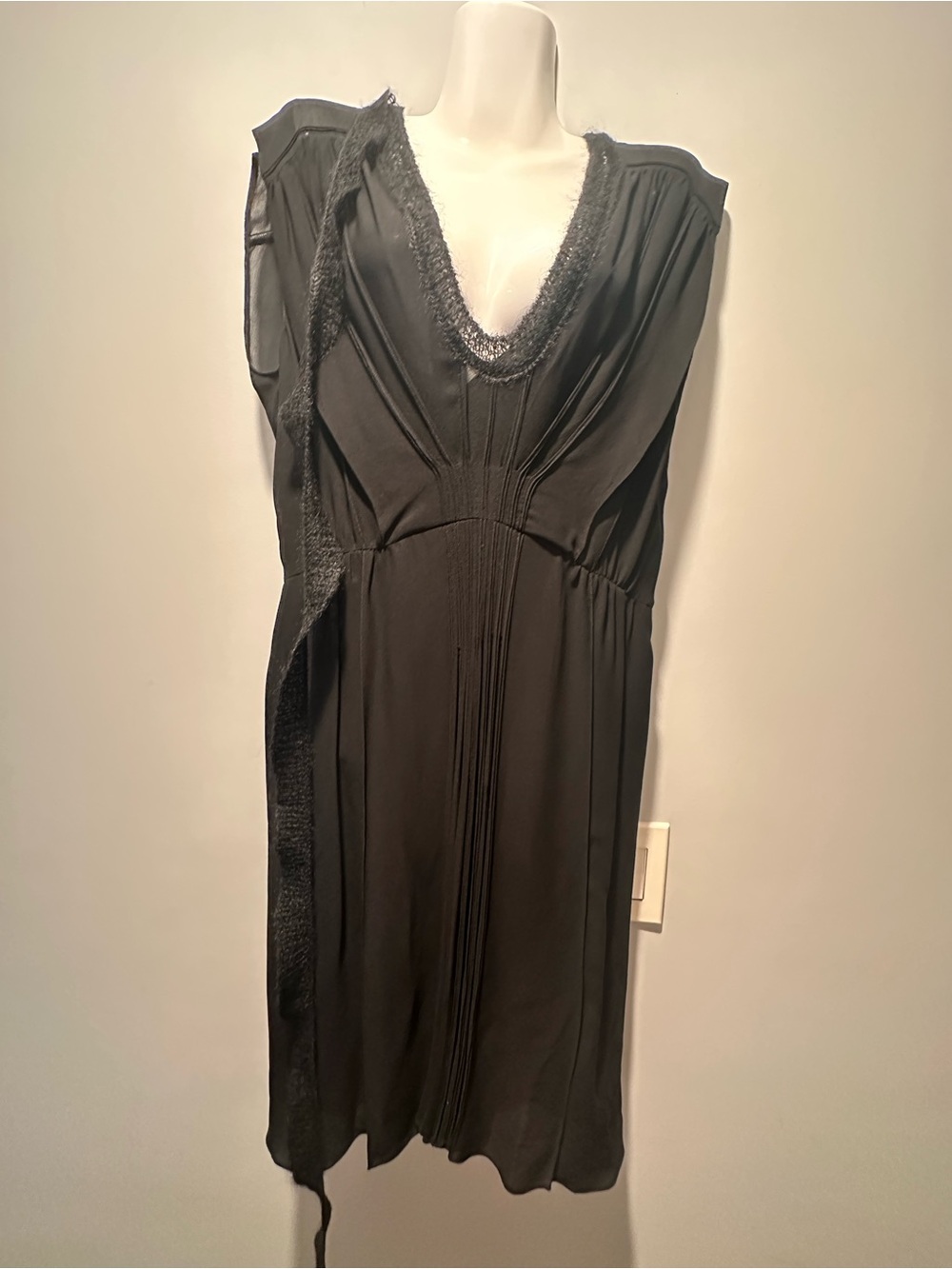 Prada Black V-Neck Pleated Evening Dress